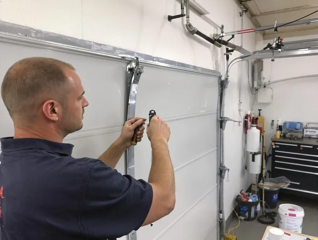Before and after garage door dent repair by Cuyahoga Falls Garage Door Repair in Cuyahoga Falls