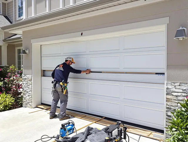 Cuyahoga Falls Garage Door Repair team performing complete garage door replacement at Cuyahoga Falls residence