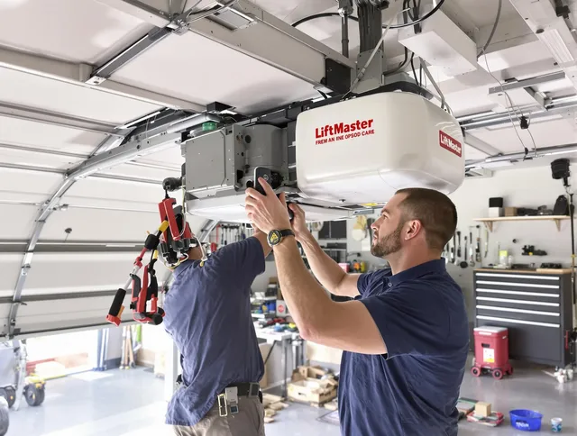 Cuyahoga Falls Garage Door Repair technician performing advanced diagnostics on garage opener in Cuyahoga Falls